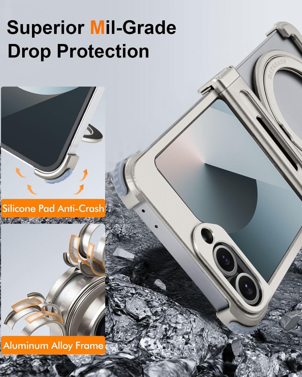 360° Rotatable MagSafe Case for Samsung Z Flip series– Metal Bumper & Kickstand